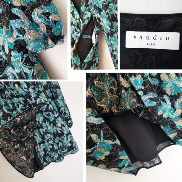 Sandro Bleen Faux-Wrap Mini Tulle Dress Embroidered Sequins EU 42, US 10-12 $445 - Picture 13 of 16